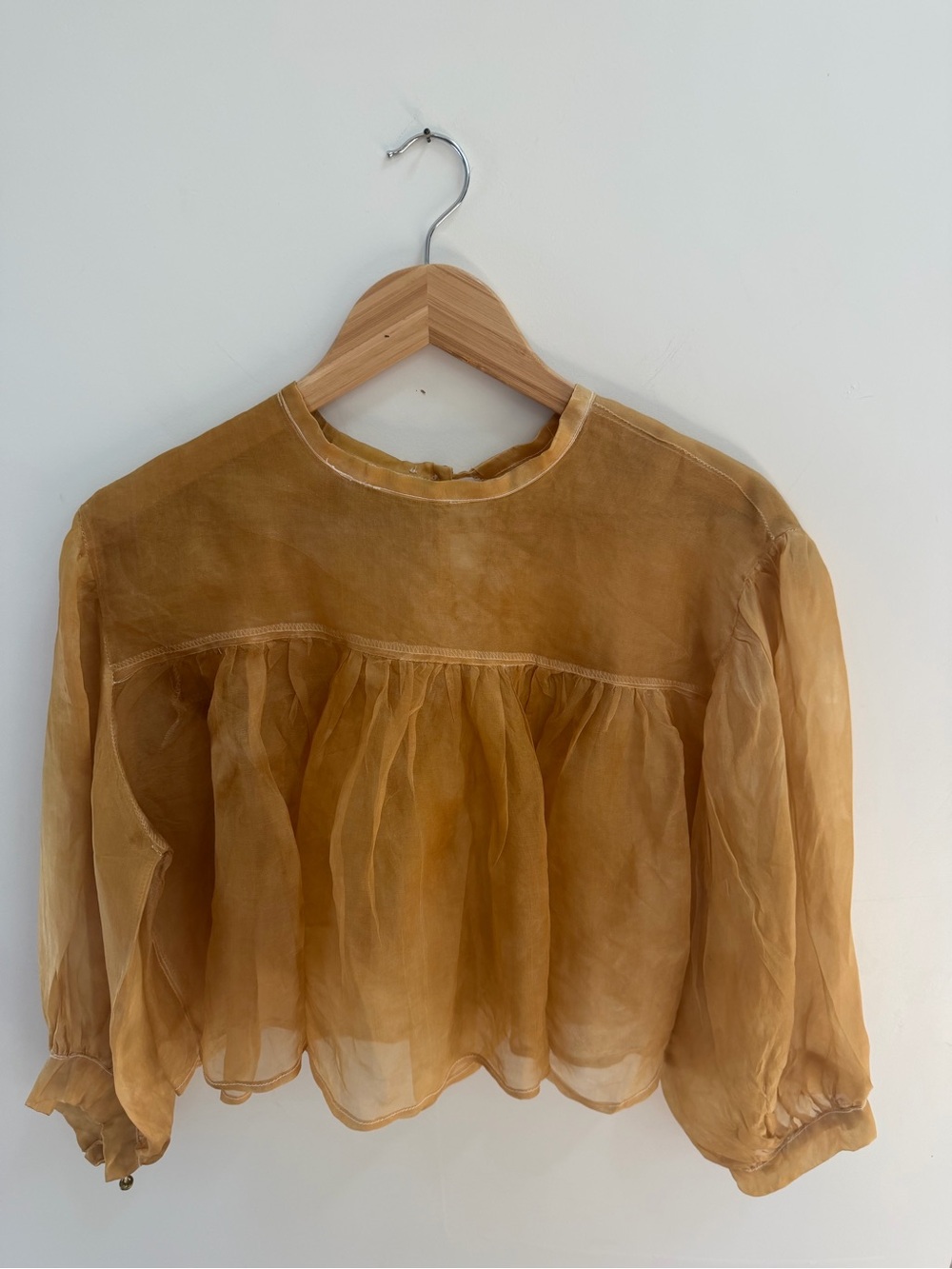 Sheer Puff-Sleeve Blouse in Camel